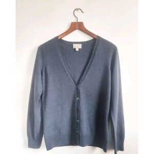 Pure Collection 100% Cashmere Cardigan Sweater Size 8 / 10 Heather Blue V-Neck